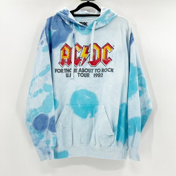 AC/DC Men's Blue Tie Dye 1982 US Tour Pullover Hoodie Hooded Sweatshirt Size XL - Picture 1 of 3